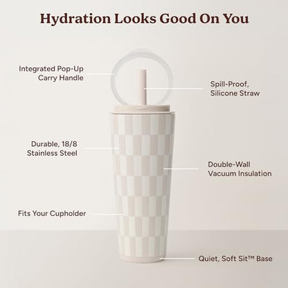 REDUCE Halo 32 oz Stainless Steel Vacuum Insulated Tumbler - Spill Proof Travel Mug with Flip Handle Lid - Keeps Drinks Cold for 32 Hrs - Dishwasher Safe - Cupholder Friendly - Feeling Neutral - color: Feeling Neutral, size: 32 Ounces
