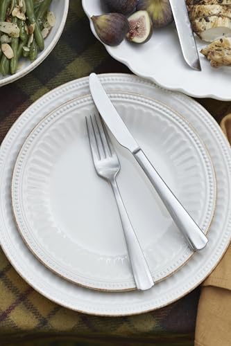 Lenox French Perle Groove White Stoneware 24-Piece Dinnerware Set for 8 | dishwasher safe | plates and bowls sets for kitchen and dining | 11 inch plate, dish set, dishes | 2.25 inch, 16oz - style: 24-Piece Dinnerware Set