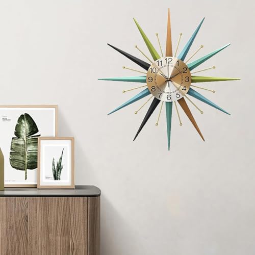 22 Inch Mid-Century Style Metal Crystal Wall Clock, Star-Shaped Silent Decorative Wall Clock, Suitable for Living Room,Bedroom,Dining Room,Porch,Office