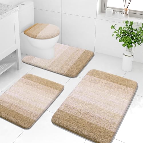 Arotive Microfiber Bathroom Rugs Sets 4 Piece, 24x16+30x20+24x20+17.5x15 | Camel, Soft Absorbent Bath Mats, Machine Wash Dry U-Shaped Contour Rug and Toilet Lid Cover for Bathroom - color: Camel, size: 30" X 20" + 24" X 16" + 24" X 20" + 17.5" X 15"