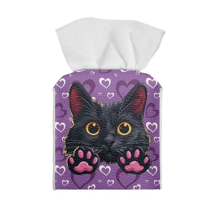 Cat Heart Tissue Box Covers Leather PU Facial Paper Organizers Dispenser Foldable Square Facial Tissue Case for Tabletop Bathroom Night Stand - color: Cat Heart