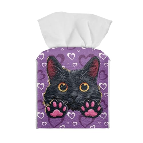 Cat Heart Tissue Box Covers Leather PU Facial Paper Organizers Dispenser Foldable Square Facial Tissue Case for Tabletop Bathroom Night Stand - color: Cat Heart