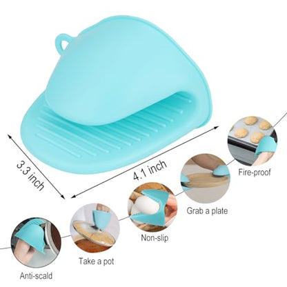 2 PCS Mini Silicone Oven Gloves Heat Resistant Cooking Pinch Mitts Potholder for Kitchen Cooking & Baking (Light Blue) - color: Light Blue