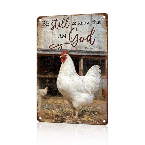 Chicken Signs Rooster Kitchen Decor Be Still And Know That I Am God Tin Signs Vintage Coop Metal Decor Rustic Wall Art For Home Farmhouse Farm Room Poultry House Outdoor Yard Cafe 12 * 8 In - color: Vintage Chicken Tin Sign 9, size: 20X30cm(12*8in)