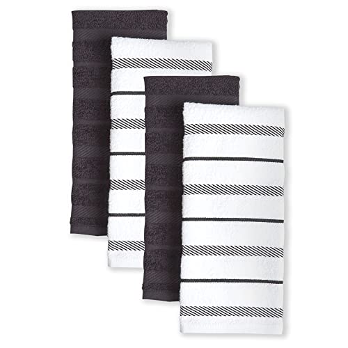 KitchenAid Albany Kitchen Towel 4-Pack Set, Matte Black/White, 16"x26" - color: Matte Black/White, size: 16"x26"