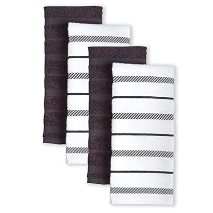 KitchenAid Albany Kitchen Towel 4-Pack Set, Matte Black/White, 16"x26" - color: Matte Black/White, size: 16"x26"