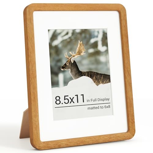 RICHFOCUS 8.5x11 Picture Frame, Solid Teak Wood Photo Frame with Double Tenon Rounded Corner & Chamfered Curved Edge, 8.5 by 11 Wooden Frame Matted to 6x8 Photos, Diploma Certificate Document Frame - color: Teak, size: 8.5x11