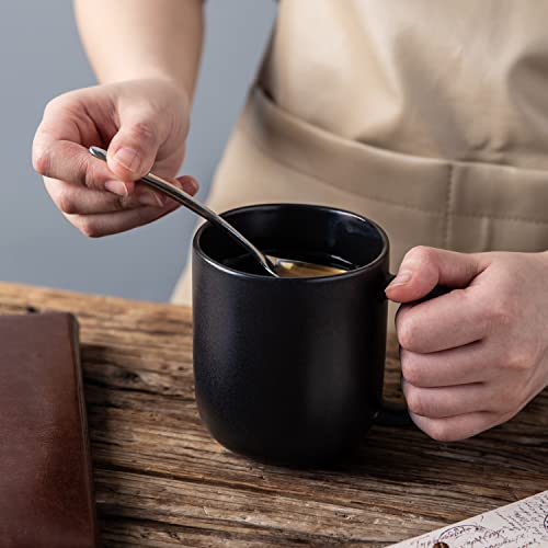 AmorArc 14oz Coffee Mugs Set of 6, Ceramic Coffee Mugs with Large Handle & Wavy Rim for Latte/Hot Cocoa/Tea, Stylish Coffee Mugs for Men Women. Oven,Dishwasher&Microwave Safe, Matte Black - color: Matte Black