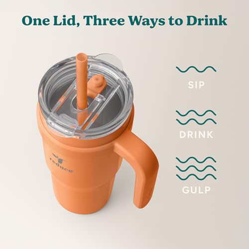 REDUCE 24 oz Tumbler with Handle - Vacuum Insulated Stainless Steel Travel Mug with Sip-It-Your-Way Lid and Straw - Keeps Drinks Cold up to 24 Hours - Sweat Proof, Dishwasher Safe - OG Papaya - color: Papaya, size: 24 Ounces