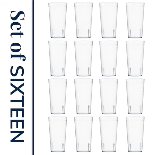 US Acrylic Cafe Plastic Reusable Tumblers (Set of 16) 20-ounce Water Cups in Clear | Value Set of Restaurant Style Drinking Glasses, Stackable, BPA-free, Made in the USA | Top-rack Dishwasher Safe - color: Clear, size: 20 ounces