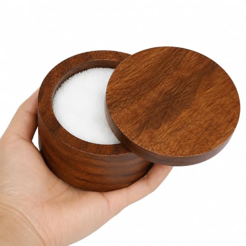 Acacia Wood Salt cellar bowl Box with Swivel Lid – Wooden Salt box for Kitchen Countertop, Salt Keeper for Cooking, Spices & Seasonings