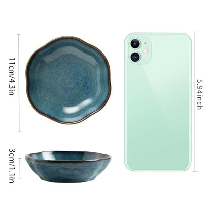 BEUNAIZER Ceramic Ring Dish, 4.3 in Flower Jewelry Tray with Raised Sides | Keeps rings, earrings, keys and hair accessories visible on a vanity, nightstand or bathroom counter. - color: blue