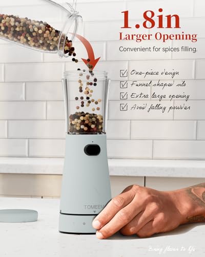 Electric Salt and Pepper Grinder Set with Storage Base, Stainless Steel Rechargeable Salt and Pepper Grinder Set with 4.5 oz Large Capacity, 1.8" Wide Mouth, Adjustable Coarseness, Ideal for Kitchen - color: Light Blue