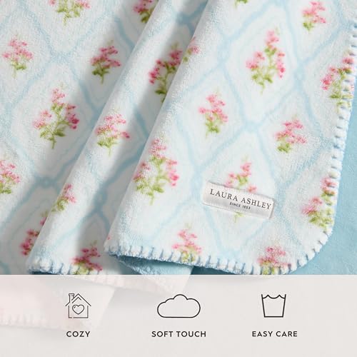 Laura Ashley - Plush Throw Blanket, 50x70, Soft and Warm with a Lightweight Feel, Reversible Trellis Floral Design, Pinfords Trellis Blue - color: Pinford Trellis Blue