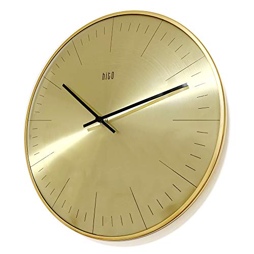 HITO Silent Non Ticking Wall Clock Glass Front Cover Accurate Sweep Movement 12 inch Modern Decorative for Kitchen, Living Room, Bathroom, Bedroom, Office (Gold 1)