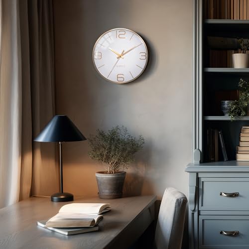AYRELY® 12 Inch Silent Modern Wall Clocks Battery Operated, Wall Clock for Living Room Décor,Gold Metal Frame Clock Decorative for Bedroom,Kitchen,Office