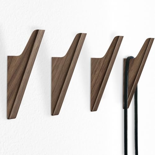 Walnut Wood Wall Hooks - 4 Pack, Heavy Duty Coat Hooks Wall Mount for Entryway, Bathroom & Bedroom. Minimalist Wooden Wall Hooks for Hanging Coat, Hat, Bag, Towel, Backpack (Light Walnut) - color: Light Walnut