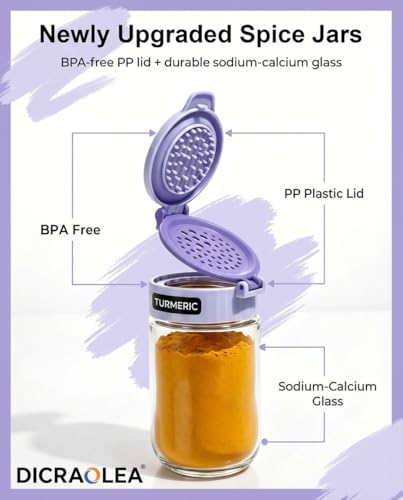 Newly Upgraded 24 Pcs Glass Spice Jars Set with Labels, 4oz Macaron Color Lids, Dual-Purpose Flip Cap, BPA-Free Empty Spice Containers for Kitchen Organization