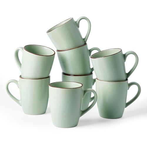 famiware Venus Coffee Mugs Set of 8, 13 oz Ceramic Stoneware Mug Cup Set | Coffee Mug with Handle for Tea, Latte, Cappuccino, Cocoa, Milk, Microwave and Dishwasher Safe, Light Green - color: Light Green, size: 8pcs