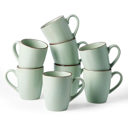 famiware Venus Coffee Mugs Set of 8, 13 oz Ceramic Stoneware Mug Cup Set | Coffee Mug with Handle for Tea, Latte, Cappuccino, Cocoa, Milk, Microwave and Dishwasher Safe, Light Green - color: Light Green, size: 8pcs