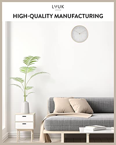 Modern Silent Quartz Wall Clock, 12in, White & Gold | Minimalist & Retro, for Living Room, Bedroom, Kitchen, Foyer, Sturdy aluminum frame, Dust proof glass, Battery operated - color: White & Gold, 12"