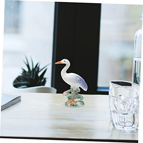 ULTECHNOVO Ceramic Crane Figurine Ornament 1PCS Cute Animal Statue for Desktop Decoration Rustic Style Home Decor Aesthetically Pleasing Ceramic Craft