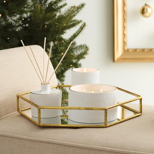 Thymes Frasier Fir Candle - Gilded Collection - Wood Grain Ceramic Design with 24-Karate Gold Rim - Mountain Fresh Fragrance - Elegant Winter Candle Scents - Gifts for Women & Men (3-Wick, 20 oz) - size: 20 oz