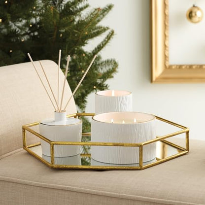 Thymes Frasier Fir Candle - Gilded Collection - Wood Grain Ceramic Design with 24-Karate Gold Rim - Mountain Fresh Fragrance - Elegant Winter Candle Scents - Gifts for Women & Men (3-Wick, 20 oz) - size: 20 oz
