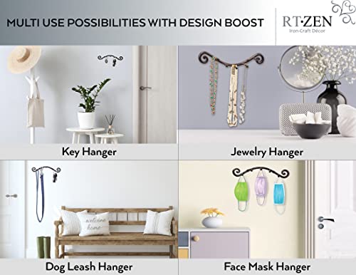 Farmhouse Small Key Holder for Wall, Wrought Iron Wall Mount Rack | Handcrafted Swirl Decorative, 5 Key Hooks for Home Entryway, Purse, Coat and Leash Holder or Organizer (Swirly Black) - style: Swirly