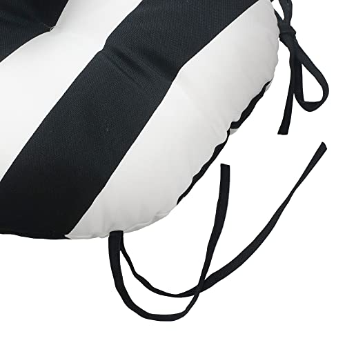 Magpie Fabrics Outdoor Round Bistro Seat Cushions with Ties, 15"x15"x4" Set of 2, Tufted Waterproof Barstool Chair Pads for Patio Home Garden Office, Black White - color: Black White