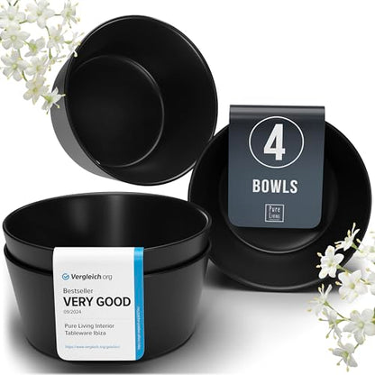 PURE LIVING INTERIOR DESIGN Stoneware Cereal Bowls Set of 4, 26.7 oz Scratch Resistant Ceramic Soup Bowl - color: Matte Black, size: Set (4pcs)