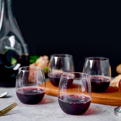 FOCUSLINE 32 Pack Plastic Wine Glasses Stemless, 12 Oz Crystal Clear Disposable Wine Cups, Reusable Plastic Wine Glasses for Parties Weddings, Shatterproof Recyclable and BPA-Free - color: 12OZ-32-CLEAR