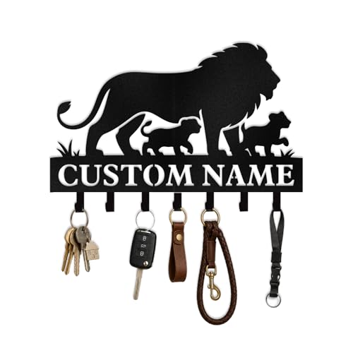 Personalized Key Holder for Wall Custom Lion Home Decor Hooks with Family Name House Warming Gifts for Family Friends Metal Key Organizer for Wall Mount Gift for Men Women - color: Custom Lion Key Hooks