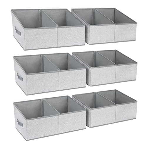 DIMJ Large Closet Shelf Organizer Bins 6 Packs with Handles and Divider, Fabric Trapezoid Storage Baskets, Foldable Clothes Containers Box for Shelf, Towel, Book, Toy, Purse, Hats, Grey - color: Silver Gray, size: 6 Bins 16.5"x11"x7.8"