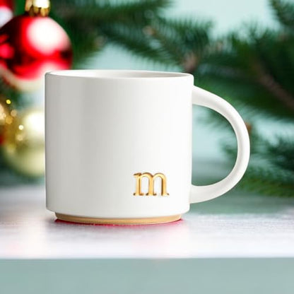 COLLECTIVE HOME Ceramic Coffee Mug, 15 oz Monogram Cup with Gift Box(m) | Dishwasher Safe, Engraved Gold Letter , Personalized Housewarming Birthday Present, Christmas Thanksgiving Mothers Day Gifts - color: gold-m