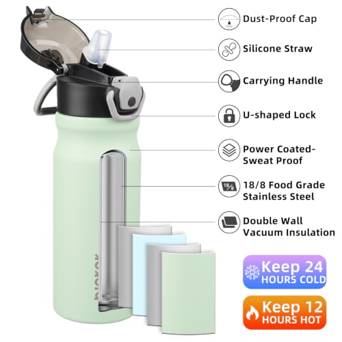 BJPKPK 18 oz Water Bottle with Straw & Handle, Insulated Stainless Flask | Leak Proof Locking Lid, Thermal, Double Wall Vacuum, Keeps Hot/Cold, BPA Free, Dishwasher Safe, Travel & Sports, Sage - color: Sage, size: 18 Ounces