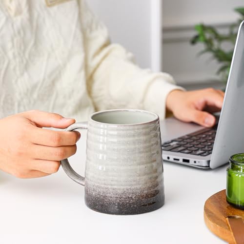 Mkour 23oz Extra Large Ceramic Coffee Mugs, Handmade Cup, Big Tea Cups with Large Handle for Office and Home, Microwave and Dishwasher Safe (Grey Black) - color: Grey Black