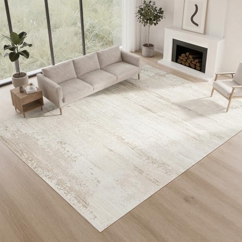 8x10 Neutral Washable Area Rugs for Living Room,Bedroom,Dining Room- Beige | Ultra Soft Low Pile Faux Wool,Non-Slip & Non-Shedding,Fade Resistant,Large Modern Abstract Carpet for Nursery Home Office - color: Light Brown-light Yellow-beige Brown-white, siz