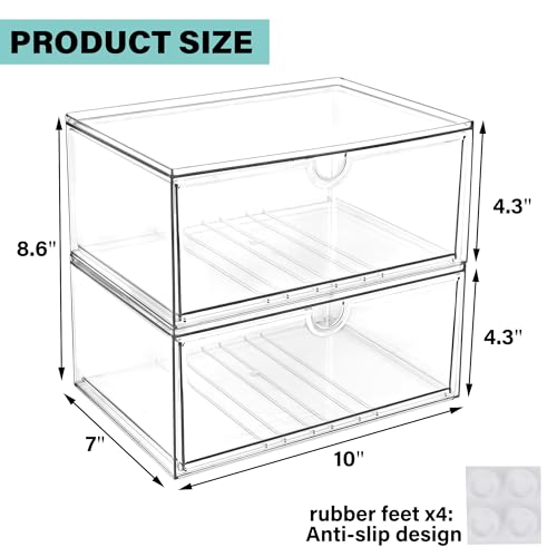 Prsildan Acrylic Makeup Organizer, 2 Pack Stackable Clear Storage Drawers for Baby Bottles Desk Organizers with 2 Drawers for Countertop Vanity Nursery Modular System for Cosmetics Jewelry - size: Stackable-2 Drawers