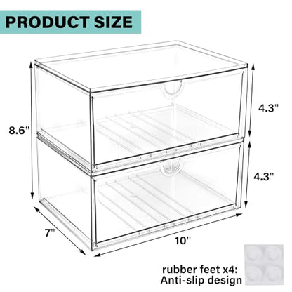 Prsildan Acrylic Makeup Organizer, 2 Pack Stackable Clear Storage Drawers for Baby Bottles Desk Organizers with 2 Drawers for Countertop Vanity Nursery Modular System for Cosmetics Jewelry - size: Stackable-2 Drawers