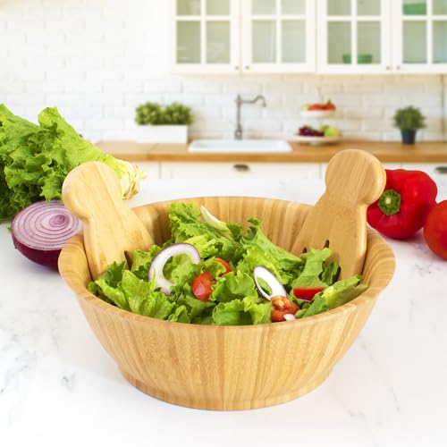 Totally Bamboo Salad Hands, Wood Salad Tongs Alternative for Serving | 2-piece bamboo salad claw servers. Wide scoop for tossing greens, pasta, and fruit. Bowl-grip knob catches on bowl rim. - color: Bamboo