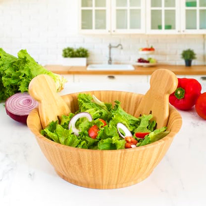 Totally Bamboo Salad Hands, Wood Salad Tongs Alternative for Serving | 2-piece bamboo salad claw servers. Wide scoop for tossing greens, pasta, and fruit. Bowl-grip knob catches on bowl rim. - color: Bamboo
