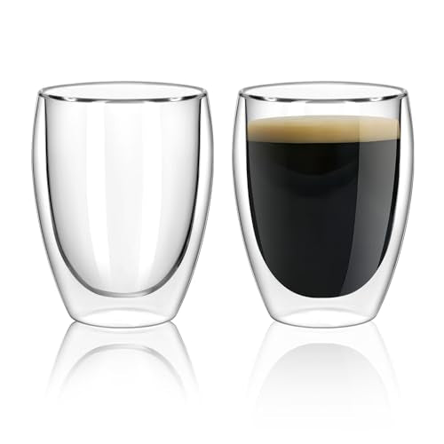Glass Coffee Mugs Set of 2, Double Walled Clear Coffee Cups 12oz, Clear Latte Espresso Mugs for Milk Juice, Clear Glass Cappuccino Cup Glassware Gift for Christmas Birthday - color: 12oz-2Pack, size: 12oz