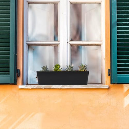 GREANER 16x3.8 Inch Herb Window Boxes 1PCS, Black Planter with Removable Trays and Drainage Holes, Succulent Flower Rectangular Plastic Pot for Balcony, Office, Windowsill, Garden, Indoor Outdoor Use - size: 1Pack/16x3.8in-black