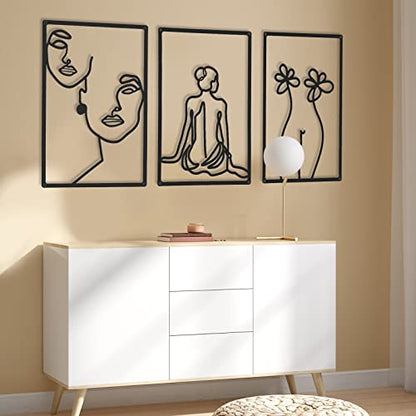 CHENGU 3 Pieces Metal Minimalist Abstract Woman Wall Art Line Drawing Wall Art Decor Single Line Female Home Hanging for Kitchen Bathroom Living Room - style: Back Style