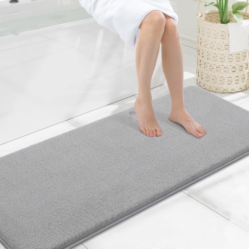 Smiry Memory Foam Bath Mat 59x20, Extra Soft Absorbent Bathroom Rugs | Grey Quick Dry, Machine Washable Bath Mats for Bathroom, Shower, Tub and Home Decor Accessories - color: Grey, size: 59'' X 20''