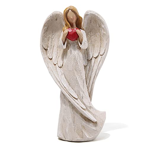Hodao 8.75inch Resin Praying Angel Sculpture Figurine for Gifts Home Decoration Praying commemorating Angel Statue, exquisitely Carved and Hand-Painted Characters (with Hear) - style: with heart