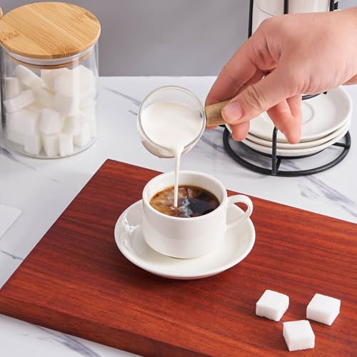 YOLIFE 2.5oz Espresso Cups, Stackable Espresso Cups Set of 4 | Porcelain Espresso Cup with Saucers and Metal Stand, Expresso Shots Cup -White - color: White, size: 2.5oz