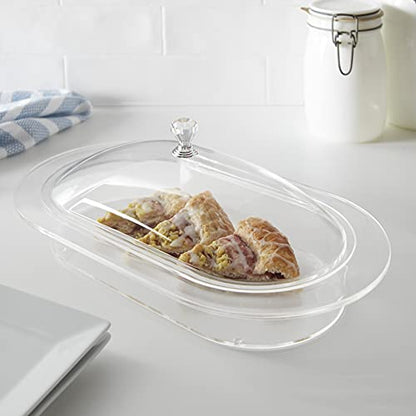Clear Covered Oval Serving Food Tray | Servware with Lid Used for Appetizers, Snacks, and Shareable Entries | Perfect for Parties, Holidays, Celebrations, or Everyday Use