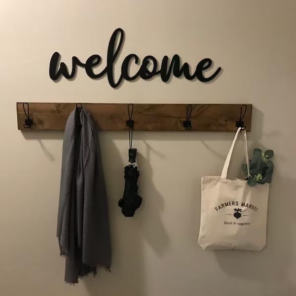 Wooden Black Welcome Sign for Backdrop, Word Art Welcome Wall Decor for Front Door Living Room Entryway Gallery and Outdoor